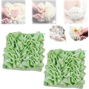 2-in-1 badspons: zachte luffa en washandje met trekkoord, in staat om de zeep in te wikkelen loofah-spons badbal, exfoliërende mesh douche-bladerdeeg voor lichaamswas (groen)