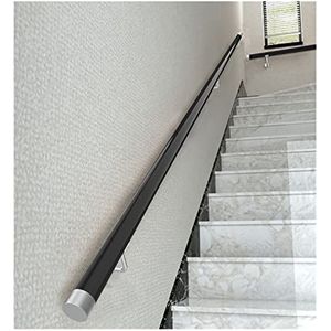 Leuningen voor trappen met beugels, Trapleuning met zilveren muurbeugels for binnentrappen, antislip steunrail(Black,2.8m(9ft))
