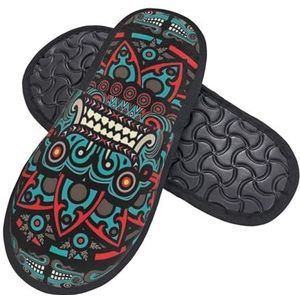 408 Heren Slippers, Azteekse Indiaanse Tribal Art Indoor Slippers Lichtgewicht Womens Slipper Ademend Pluizige Slippers Voor Outdoor Vrouwen Hotel, Harige pantoffels 1466, 37.5/39 EU
