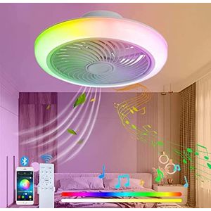 LED RGB Bluetooth Plafondventilator Met Licht En Muziekluidspreker Gekleurde Kinder Plafondventilator Met Licht Voor Slaapkamer Woonkamer 6 Windsnelheid-B