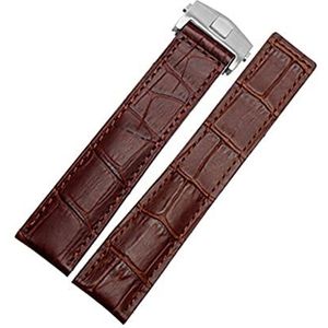 Lederen armband 19mm 20mm 22m Compatible With tag Heuer horlogeband heren polshorloges band accessoires vouw gesp lederen horlogeband (Color : Brown silver buckle, Size : 22mm)