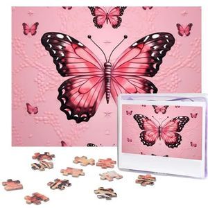 Vlinder roze puzzels 500 stuks gepersonaliseerde legpuzzels houten foto puzzel voor volwassenen familie foto puzzel geschenken voor bruiloft verjaardag Valentijnsdag geschenken 51,8 cm x 38 cm