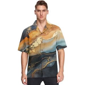 KAAVIYO Luxe gouden marmeren kunst shirts voor mannen korte mouw button down Hawaiiaanse shirt voor zomer strand, Patroon, XXL