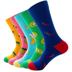 Bakicey Dames meisjes sokken gebreide sokken kousen katoen leuke cartoon patroon meisjes sokken - elastische sportsokken enkelsokken korte sokken damessokken, 5 paar fruit, 35-39 EU