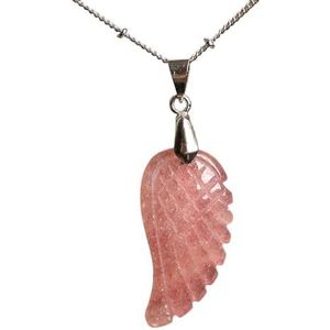 Natural Gemstone Angel Wings Choker Pendant Necklace (Color : Strawberry Quartz)