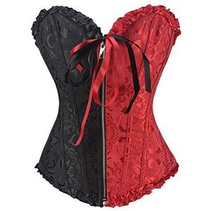 RHISLEO Vrouwen Zwart Rood Bustier Burlesque Baskische Rouge Zip Lace Up Uitbeend Corset Top