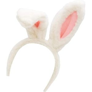 TRIXES Konijnenoren met hoofdband - Donzig wit en roze - Kostuumaccessoire