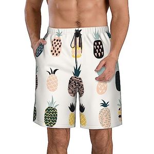PHTZEZFC Strandshorts voor heren, met ananasprint, zomershorts met sneldrogende technologie, licht en casual, Wit, XL
