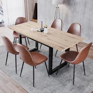 Aunvla Uitbreidbare eettafel, L140/180*W80*H75, industriële stijl, rechthoekige koffie-vrijetijdstafel, moderne eenvoudige eettafel van ijzer, ruimtebesparend, multifunctioneel, MDF, eikenlook + zwart