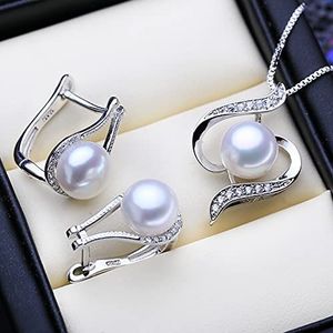 925 Sterling Zilveren Sieraden Sets Natuurlijke Parel Clip Oorbellen Boheemse Hanger Ketting Voor Vrouwen