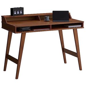 IDIMEX Bureau Luna met 2 open vakken, werktafel van massief grenenhout in kastanjekleur, bureau met conische poten, computertafel met opzetstuk