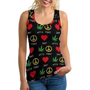 Peace Love Weed Tanktop voor dames, mouwloos T-shirt, pullovervest, atletische basic shirts, zomer bedrukt