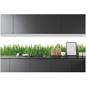 Fotobehang keuken, afwasbaar, gras, 250 x 60 cm, eendelig, premium keukenachterwand, inclusief lijm, modern, keukenbehang, fotobehang, vliesbehang, uv-bestendig, klaar voor montage