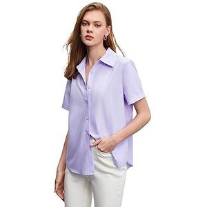 dames topjes Effen overhemd met knopen aan de voorkant (Color : Lilac Purple, Size : X-Small)