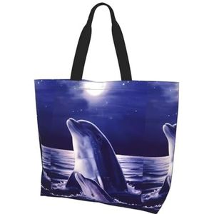 MYGANN Glitter Dolfijn Vrouwen Grote Capaciteit Schouder Waterdichte Boodschappentas Voor Dagelijkse Reizen Gift Bag, Zwart, Eén maat