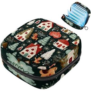 MUOOUM Kerstboom Patroon Maandverband Opbergtas Menstruatie Pad Tas Draagbare Menstruatie Cup Pouch met Rits voor Tiener Meisjes Vrouwen Dames