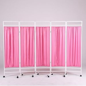 Medische kamerverdeler met opvouwbare panelen, mobiel medisch privacyscherm, waterdicht nylonweefsel, kamerverdeler met vergrendelbare wielen, geschikt, 189 cm hoog(Pink,5-panel)