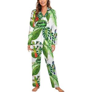 Tropische Hawaii Palm Vrouwen Lange Mouw Button Down Nachtkleding Zachte Nachtkleding Lounge Pyjama Set XL