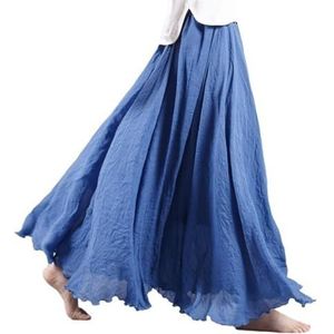 ZPLMIDE Linnen lange rok voor dames, modieuze A-lijn linnen rok dameskleding linnen maxi rok lange geplooide rok vloeiende maxi rok strandrok (75 cm, blauw)