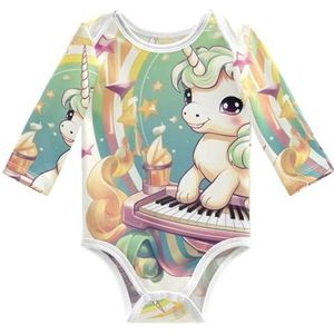 KAAVIYO Cartoon schattige eenhoorn baby body lange mouwen katoen bodysuit voor neutrale pasgeborenen 3-24 maanden, Patroon., 6 Maanden