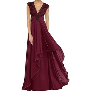 Dames chiffon moeder van de bruid jurk plooien Avond Prom jurken Cocktail Jurken Plus Size, Bordeaux, 32