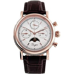 Gouden Zwaan Hals SU1908GWX MoonPhase Master Seagull ST1908 Beweging Sapphire Crystal Mannen Chronograaf Mechanisch Horloge 1963, Rosegold, 40mm, riem