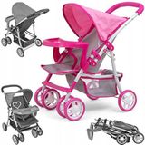 Milly Mally Poppenwagen Kate inklapbaar, voor meisjes vanaf 3 jaar, met kap, schuimwielen, riemen, Prestige Pink Pink Pink