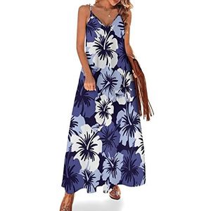 Hawaiian Floral Aloha Sling Maxi-jurk voor dames, V-hals, casual, mouwloos, verstelbare riem, sexy lange jurk