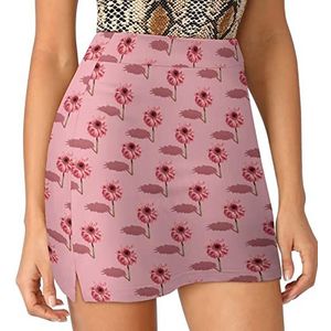 Moderne Bloemen op Pastel Roze Vrouwen Skorts Hoge Taille Tennisrok Gelaagde Korte Mini Rok Culottes Skorts Met Zakken M