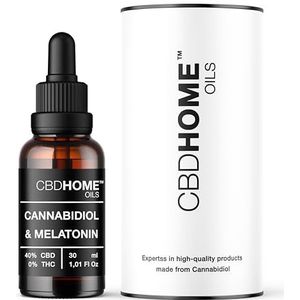 CBD HOME Oils - CBD Olie 40% + Melatonine - 30 ml - Basis van Kokosolie (MCT) en Biologische Hennepzaadolie - Omega 3-6-9 - Gecertificeerde Cannabidiol 12.000 mg - Gemaakt in de EU
