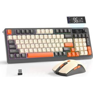 FREEWOLF T96 Draadloos Toetsenbord en Muis, Bluetooth & 2.4G, PBT-toetsen, Mediaknop, Display, Stil, Anti-Ghosting, Oplaadbaar, voor Mac/Windows/Linux (Flikkering)