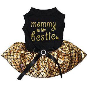 Petitebelle Mommy Is My Bestie Katoenen Shirt Tutu Puppy Kleding Jurk (Zwart/Goud Zeemeermin, X-Large)