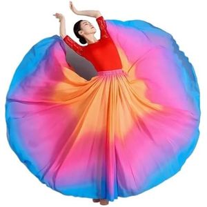Flamencorok for vrouwen, 720 graden, volle cirkelvormige swingrok, Spaans danskostuum, volwassen, vloeiende, geplooide gelaagde rok for optredens, Halloweenfeest, rode krijtthema-outfit(Blue Pink_M)