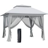 Outsunny opvouwbaar paviljoen pop-up tent tuinpaviljoen incl. tas op wielen staal + oxford + mesh grijs + zwart 3,64 x 3,64 x 2,94 m