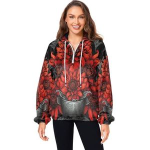 KAAVIYO Rode kunst bloem bloesem pluizige jas trui hoodie capuchon zakken fuzzy fleece sweatshirt ronde hals truien hoodies voor meisjes vrouwen, Patroon, XL