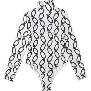 LI ZHI XIN Rompertjes met lange mouwen voor dames, lange mouwen, eendelige jumpsuit met rolkraag, turnpakje voor meisjes, dans, workout, fitness, bodysuit, lange ijzeren ketting, Meerkleurig, L