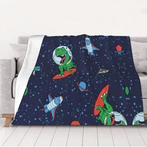 OKFSTY Wasbare, dubbelzijdige dikke grappige astronaut dinosaurus raket deken warme pluche deken voor bank, sofa, bed 152 x 203 cm