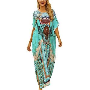 YouKD Dames Zomer Bohemian Lange Kaftan Etnische Patroon Maxi Jurk Strand Bikini Cover Ups Sunblock