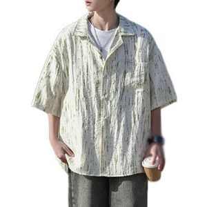 OHERUWKLS Heren Zomer Casual Los Gestreept Button Down Shirt Met Korte Mouwen En Zakken,Groen,3XL