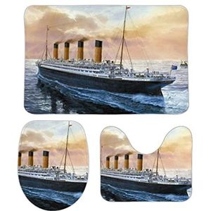 Retro Titanic beroemde oude historische badkamertapijten set 3 stuks antislip badmatten wasbare douchematten vloermat sets 50 cm x 80 cm