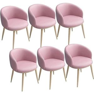 GEIRONV Moderne PU Eetkamerstoelen Set Van 6, Lederen Zitting U-vormige Rugleuning Metalen Poten Fauteuils Woonkamer Receptie Kantoor Keuken Stoelen Eetstoelen (Color : Pink, Size : 42x42x75cm)