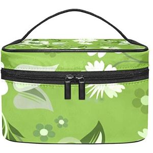 Groene bloemen patroon make-up organizer tas, reismake-up tas organizer case draagbare cosmetische tas voor vrouwen en meisjes toiletartikelen, Meerkleurig, 22.5x15x13.8cm/8.9x5.9x5.4in