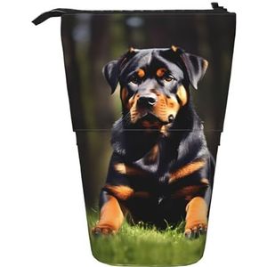 Nbtghga Rottweiler Behang Print Potlood Telescopische Klassieke Kunst Stand Up Etui Organizer Potlood Houder Make-up Tas Gift, Zwart, Eén maat