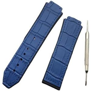 LUGEMA 25mm * 19mm Leer Rubber Siliconen Horlogeband Vlinder Gesp For Hublot Band Compatibel Met Big Bang Riem Classic Fusion Logo (Color : Blue, Size : With rose buckle)