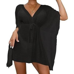 Cover-up voor dames, strandkleding, bedekkende badkleding voor strand, badmode, blouse, effen gehaakte jurk, zomer, zwemmen, strandkleding, badpakken, cover-ups voor vrouwen (zwart)