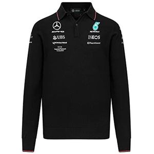 Mercedes AMG Petronas Formula One Team - 2023 Team gebreide polo met lange mouwen, Zwart, L