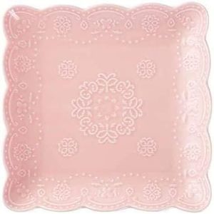 RVS mengkommen, Elegante vierkante reliëf kantplaat Bone China dessertbord keramische plaat for ontbijt afternoon tea (roze, 6-inch) (Color : Pink, Size : 6 inch)