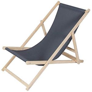 Melko Strandstoel van hout, houten ligstoel, inklapbaar, campingstoel, vouwstoel, zonnebed, antraciet