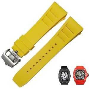 OFWAX Rubber siliconen horlogeband voor RICHARD MILLE RM011 serie Siliconen Tape accessoires heren horlogeband 25-20mm(Yellow,25mm Rose Gold)