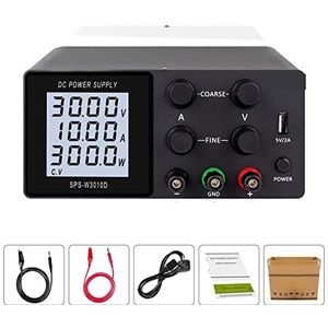 Tafelvoeding van laboratoriumkwaliteit, Instelbare DC-voeding 30V 10A LCD-scherm Bescherm ogen USB Digital Lab Bench Voltage Regulator Switch Eenvoudig in te stellen en te gebruiken(SPS-W3010D Black)